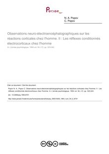 Observations neuro-électroencéphalographiques sur les réactions corticales chez l homme. II : Les réflexes conditionnés électrocorticaux chez l homme - article ; n°2 ; vol.54, pg 323-343