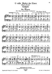 Partition complète, Die Nonnen, Op.112, The Nuns, Reger, Max