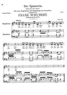 Partition complète, Die Spinnerin, D.247, The Spinner, Schubert, Franz