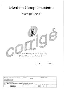 Corrige MC SOMMELLERIE Connaissances des vignobles et vins 2005