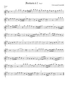 Partition ténor viole de gambe, octave aigu clef, fantaisies pour 2 violes de gambe par Giovanni Giacomo Gastoldi