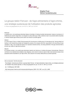Le groupe italien Ferruzzi : de l agro-alimentaire à l agro-chimie, une stratégie audacieuse de l utilisation des produits agricoles - article ; n°4 ; vol.62, pg 313-337