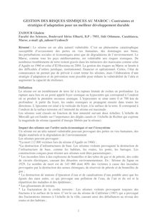 GESTION DES RISQUES SISMIQUES AU MAROC : Contraintes et stratégies ...