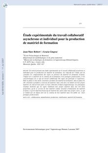 [hal-00161609, v1] Étude expérimentale du travail collaboratif  asynchrone et individuel pour la production