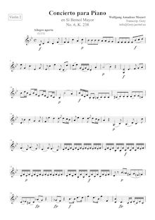 Partition violons II, Piano Concerto No.6, B♭ major, Mozart, Wolfgang Amadeus