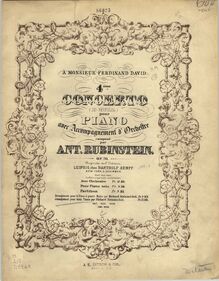 Partition couverture couleur, Concerto pour piano et orchestre no. 4 en D minor par Anton Rubinstein