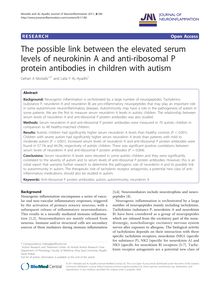 The possible link between the elevated serum levels of neurokinin A and anti-ribosomal P protein antibodies in children with autism
