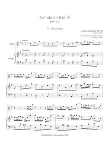 Partition complète, orgue Sonata No.4, Trio Sonata, E minor, Bach, Johann Sebastian