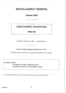 Sujet du bac ES 2008: Enseigement Scientifique