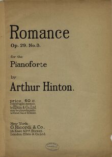 Partition couverture couleur, pièces pour Piano, Op.29, 1: B minor2: E minor3: A♭ major par Arthur Hinton