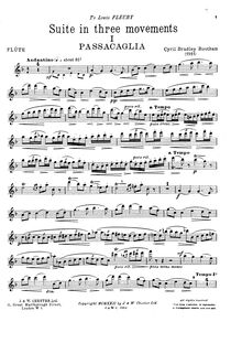 Partition flûte , partie,  en three mouvements, Rootham, Cyril Bradley
