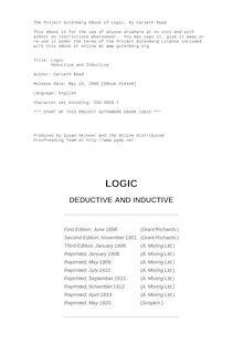 Logic - Deductive and Inductive