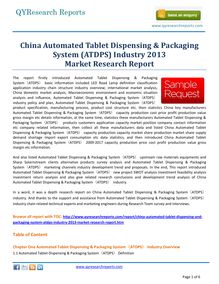 Top Rated Report:-China Automated Tablet Dispensing & Packaging System (ATDPS) Industry 2013 by qyresearchreports.com