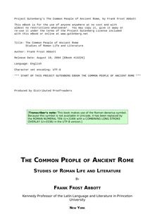 The Common People of Ancient Rome - Studies of Roman Life and Literature