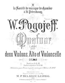 Partition violon 2, corde quatuor, Op.7, D Minor, Pogojeff, Wladimir