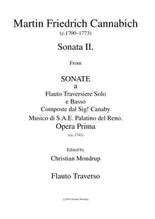 Partition flûte, Sonate a Flauto Traversiere Solo e Basso Composte dal Sigr. Canaby Musico di S.A.E. Palatino del Reno.