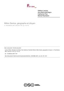 Milton Santos, géographe et citoyen - article ; n°167 ; vol.42, pg 713-715