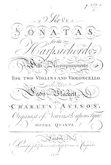 Partition clavecin , partie, Six sonates pour pour clavecin avec Accompaniments pour two violons et violoncelle