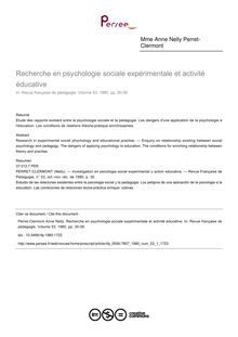 Recherche en psychologie sociale expérimentale et activité éducative - article ; n°1 ; vol.53, pg 30-38