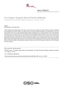 L or, l argent, la guerre dans la France médiévale - article ; n°1 ; vol.40, pg 171-184