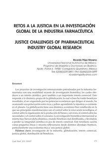 Retos a la Justicia en la Investigación Global de la Industria Farmacéutica (Justice Challenges of Pharmaceutical Industry Global Research)