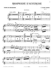 Partition hautbois 1/2, Rhapsodie d Auvergne, Op.73, Saint-Saëns, Camille