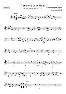 Partition violons I, Piano Concerto No.4, G major, Mozart, Wolfgang Amadeus