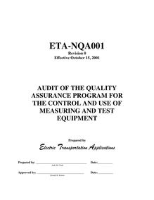 ETA-NQA001 - Audit of the Quality Assurance Program for the Control and Use of Measuring and Test Equipment