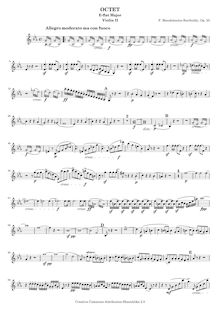 Partition violon 2, Octet pour cordes en E♭, Op.20, E♭ major, Mendelssohn, Felix