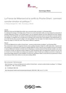 La France de Mitterrand et le conflit du Proche-Orient : comment concilier émotion et politique ? - article ; n°2 ; vol.47, pg 395-402