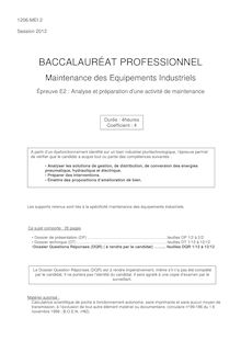 Sujet du bac 2012: Analyse et préparation d’une activité de maintenance (U2) - Métropole