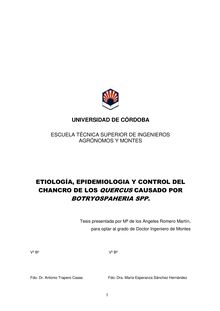 Etiología, epidemiología y control del chancro de los Quercus causado por Botryospaheria spp.