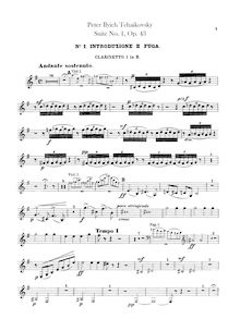 Partition clarinette 1, 2 (B♭, A),  No.1, D minor, Tchaikovsky, Pyotr
