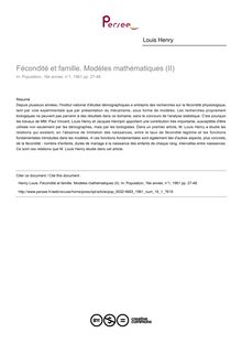 Fécondité et famille. Modèles mathématiques (II) - article ; n°1 ; vol.16, pg 27-48