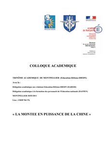COLLOQUE ACADEMIQUE « LA MONTEE EN PUISSANCE DE LA CHINE »