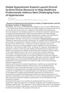 Global Hypertension Experts Launch First-of-its-Kind Online Resource to Help Healthcare Professionals Address Most Challenging Form of Hypertension