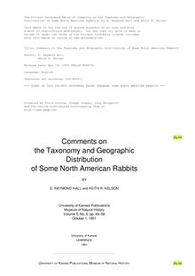 Comments on the Taxonomy and Geographic Distribution of Some North American Rabbits