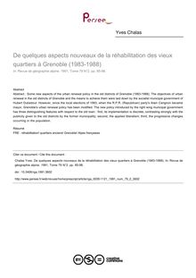 De quelques aspects nouveaux de la réhabilitation des vieux quartiers à Grenoble (1983-1988) - article ; n°2 ; vol.79, pg 85-98
