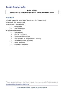 Exemples associés Guide de bonnes pratiques en matière de simulation en santé - 15 Exemple de manuel qualité