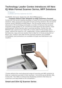 Technology Leader Contex Introduces All New IQ Wide Format Scanner Series, MFP Solutions