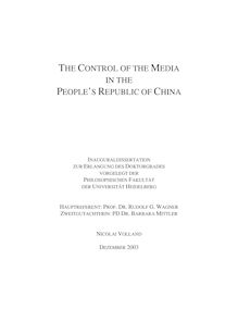 The control of the media in the People s Republic of China [Elektronische Ressource] / Nicolai Volland
