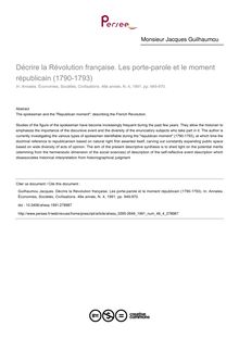 Décrire la Révolution française. Les porte-parole et le moment républicain (1790-1793) - article ; n°4 ; vol.46, pg 949-970