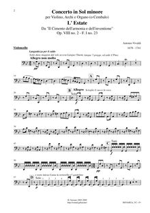Partition violoncelles, violon Concerto en G minor, RV 315, L estate (Summer) from Le quattro stagioni (The Four Seasons)