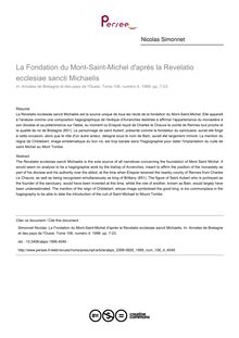 La Fondation du Mont-Saint-Michel d après la Revelatio ecclesiae sancti Michaelis - article ; n°4 ; vol.106, pg 7-23