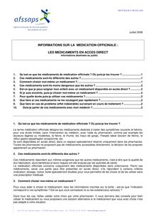Informations sur la médication officinale : les médicaments en accès direct 01/07/2008   : Questions/réponses