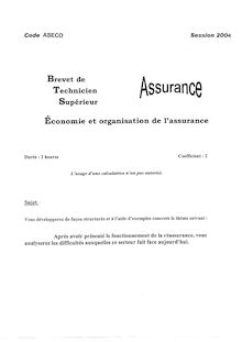 Economie et organisation de l assurance 2004 BTS Assurance