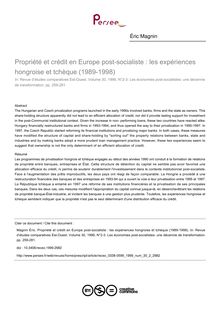 Propriété et crédit en Europe post-socialiste : les expériences hongroise et tchèque (1989-1998) - article ; n°2 ; vol.30, pg 259-281