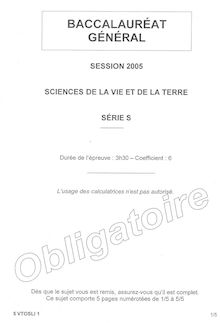 Baccalaureat 2005 sciences de la vie et de la terre (svt) scientifique liban