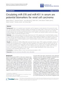 Circulating miR-378 and miR-451 in serum are potential biomarkers for renal cell carcinoma