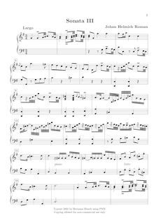 Partition , Sonata en G major, 12 clavecin sonates ou , Roman, Johan Helmich